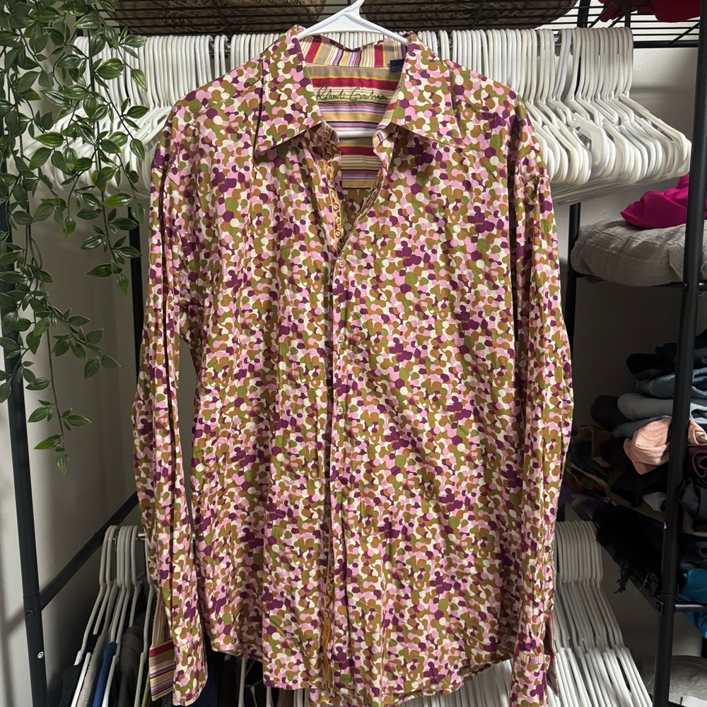 Robert Graham Pink and Green Floral Men's Shirt